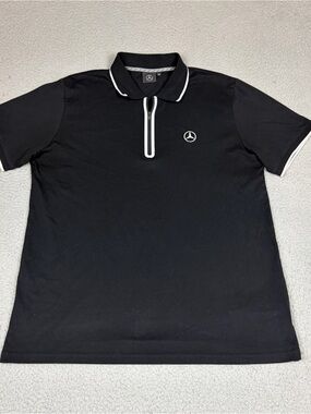 Mercedes Benz Polo Men's XL Black with White Contrast Trim and Zip Collar Luxury